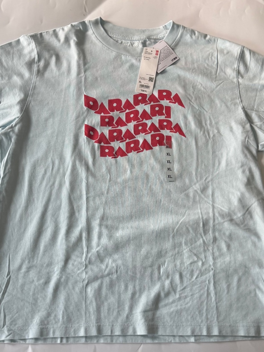 UniQlo Women's Baby Blue Short Sleeve Graphic Tee Size XL NWT 100% Cotton